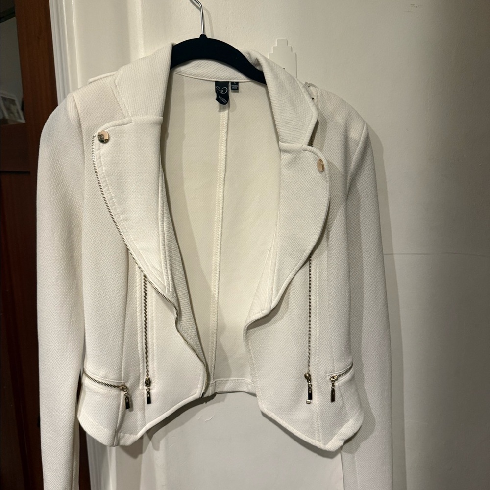 Windsor White Cropped Textured Moto Blazer